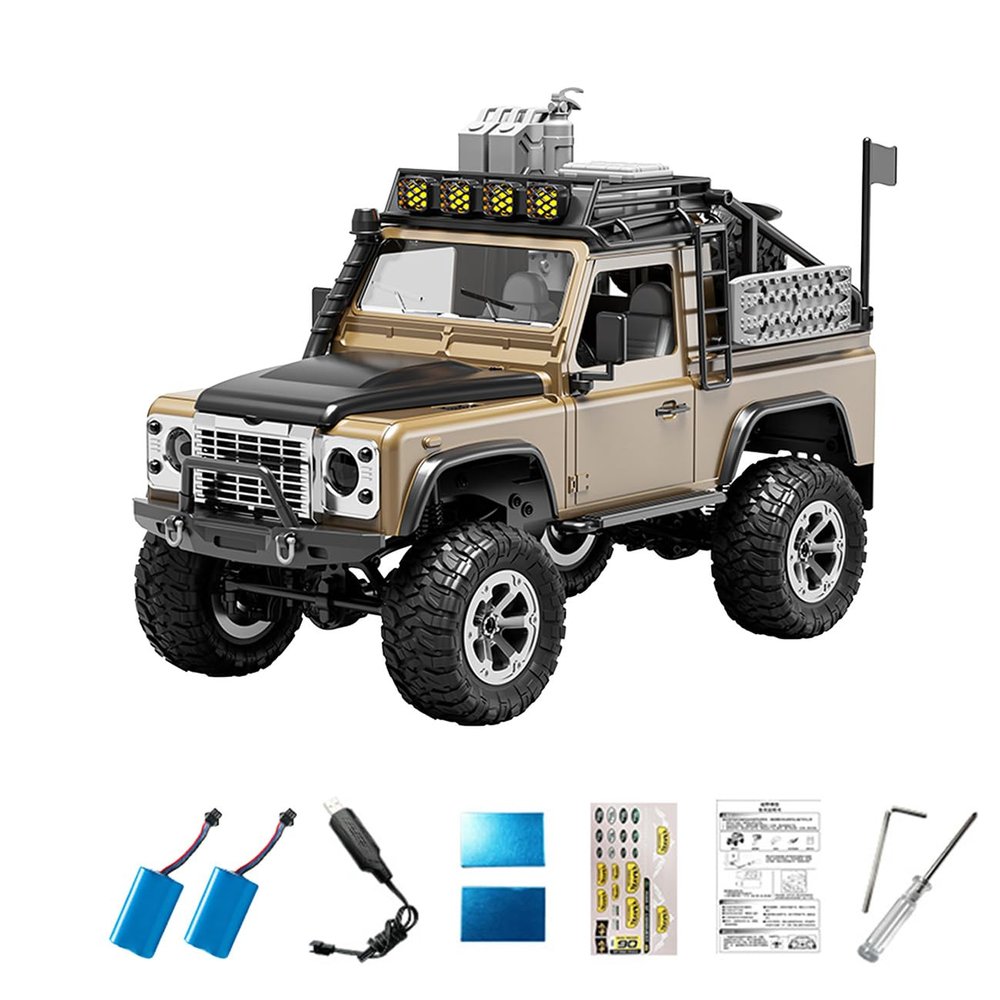 SkyPlayoRC 1/12 Scale Full Proportional RC Rock Crawler, KF90 2.4GHz 4WD Off Road Truck, Adjustable LED Light Climbing Vehicle Monster Truck RTR for Adults - Yellow/2 Batteries