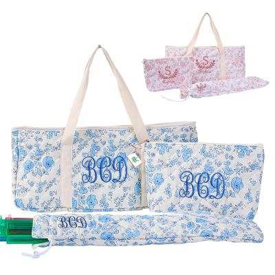 Mahjong Tile Bag, Thickened Quilted Mahjong Set for American Tiles and Racks, Floral Carrying Tote Bag, Protective Sleeve Storage for Rack Pusher, Party Travel Accessories Case, Racks Option