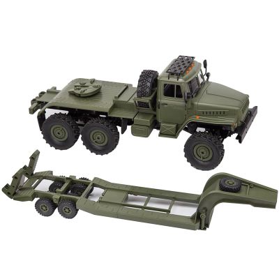 1/16 Scale RC Military Transport Truck with Trailer, RC Flatbed Trailer, 6-Wheel Drive Off-Road RC Truck with LED Headlights for Adults