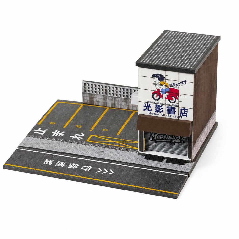 1:64 Diorama Japanese Street Garage,LED Parking Lot Scene Display Case