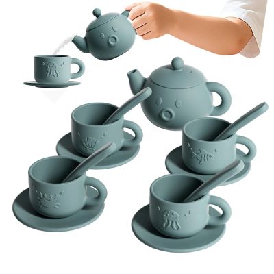 Flexible Toy Teaset, Soft Playware Tea Set, 4.3x2.7 Inches Teapot with Snug Lid, Silicone Pitcher, Pastel Cup with Handle Design, Activity Kit for Birthday Parties