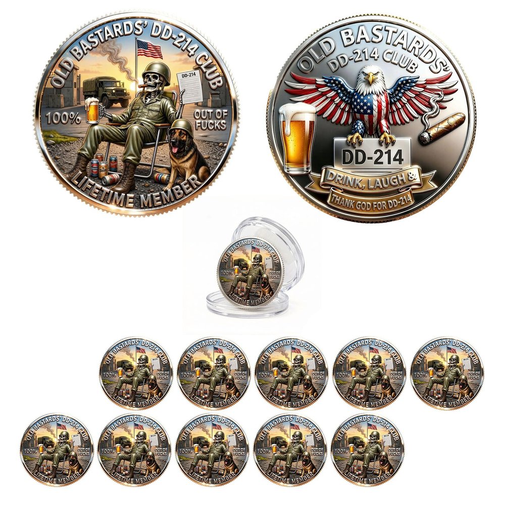 DD-214 Veterans Freedom Club, Old Bastards DD-214 Club Challenge Coin, Unique Veteran Keepsake, Legacy Veteran Lifetime Member Commemorative Coin, Gift for Retired Soldiers (10 PCS)