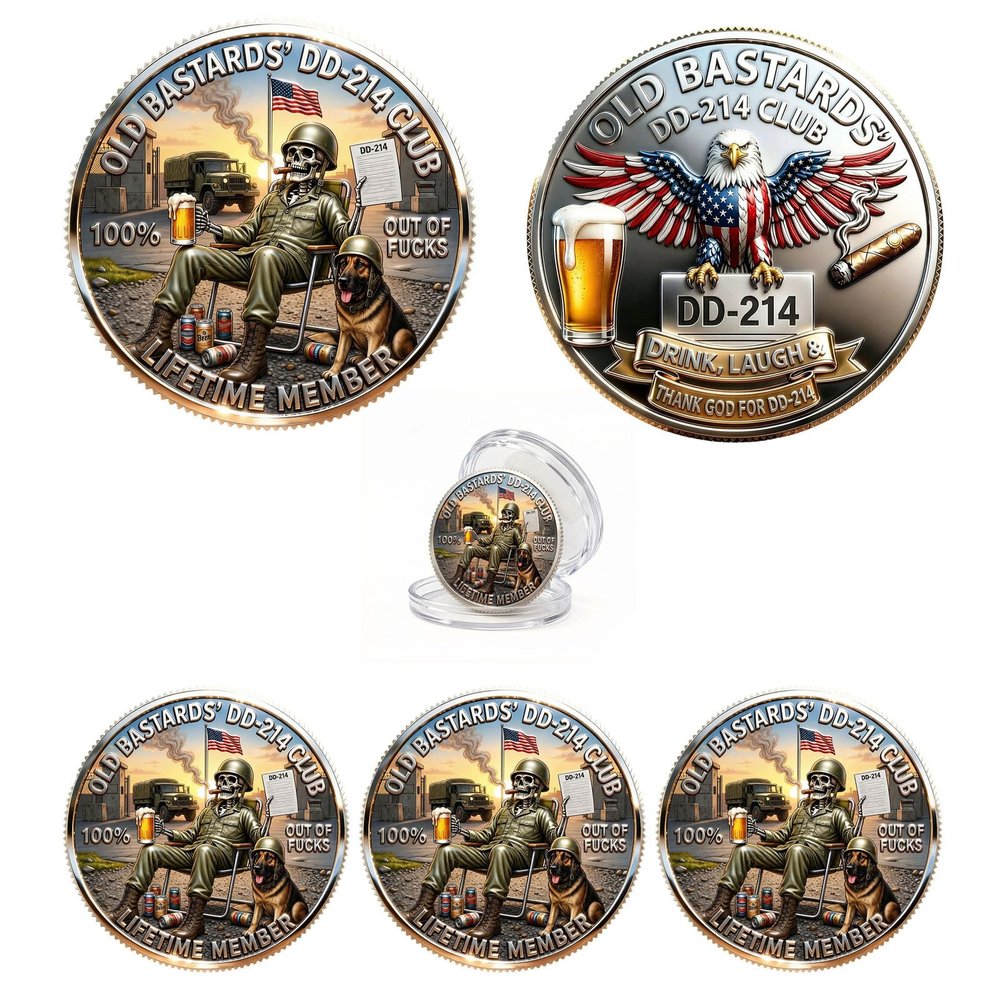DD-214 Veterans Freedom Club, Old Bastards DD-214 Club Challenge Coin, Unique Veteran Keepsake, Legacy Veteran Lifetime Member Commemorative Coin, Gift for Retired Soldiers (3 PCS)