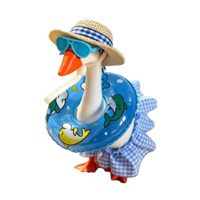 Summer Bikini Desk Goose Outfits, 7 Inch Mini Desktop Goose Clothes with Straw Hat, Sunglasses & Swim Ring, Hawaiian Cute Funny Geese Costume Accessories for Magnetic Geese Party Table Decor (Blue)