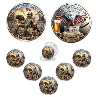 DD-214 Veterans Freedom Club, Old Bastards DD-214 Club Challenge Coin, Unique Veteran Keepsake, Legacy Veteran Lifetime Member Commemorative Coin, Gift for Retired Soldiers (5 PCS)