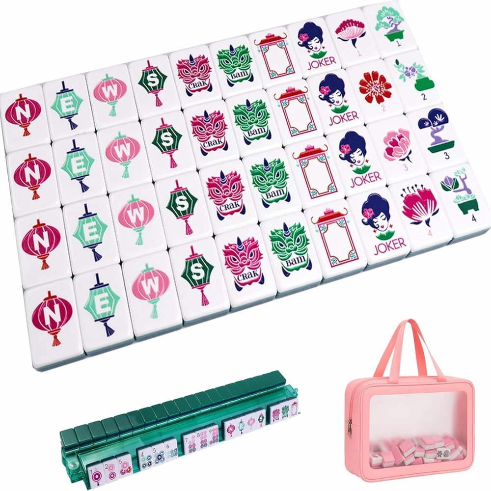 4 Layer Mahjong Tiles, 2026 NEW 160 Acrylic American 4 Layer Mahjong Tile Set with Clear Engraving with Exquisite Carrying Bag for Home, Travel & Game Nights (Dark Green)