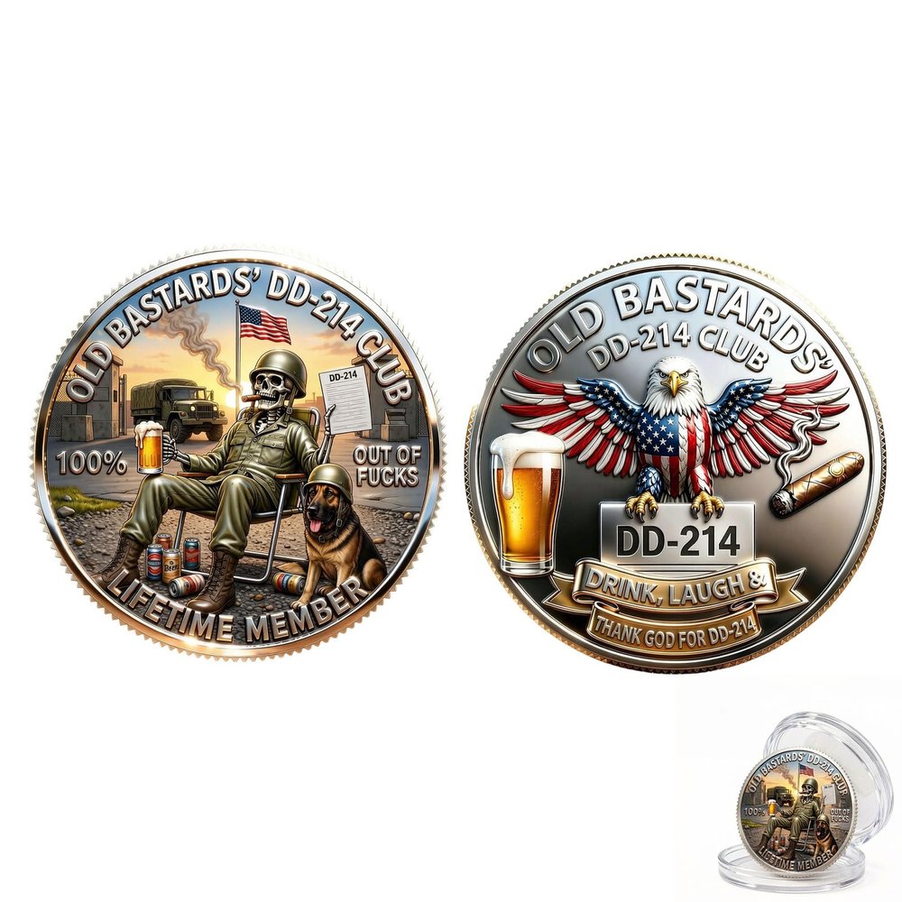 DD-214 Veterans Freedom Club, Old Bastards DD-214 Club Challenge Coin, Unique Veteran Keepsake, Legacy Veteran Lifetime Member Commemorative Coin, Gift for Retired Soldiers (1 PCS)