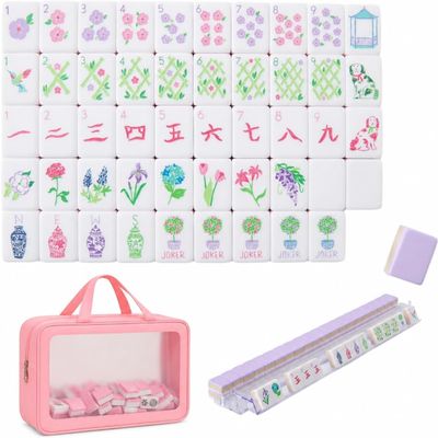 4 Layer Mahjong Tiles, 2026 NEW 160 Acrylic American 4 Layer Mahjong Tile Set with Clear Engraving with Exquisite Carrying Bag for Home, Travel & Game Nights (Light Purple)