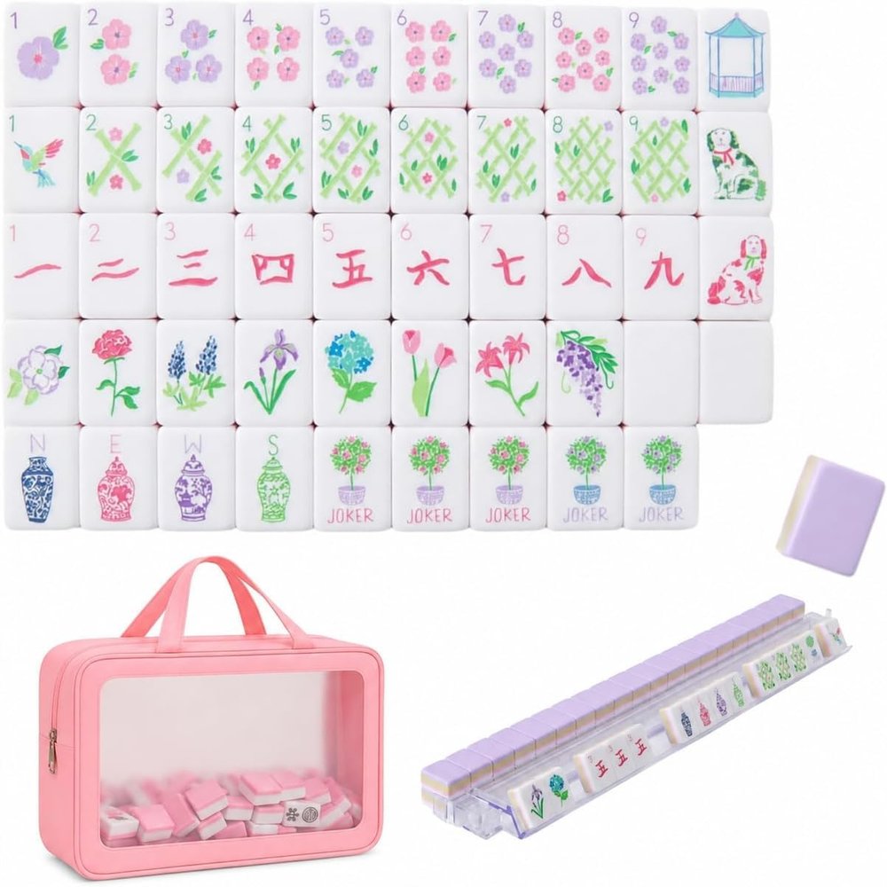 4 Layer Mahjong Tiles, 2026 NEW 160 Acrylic American 4 Layer Mahjong Tile Set with Clear Engraving with Exquisite Carrying Bag for Home, Travel & Game Nights (Light Purple)