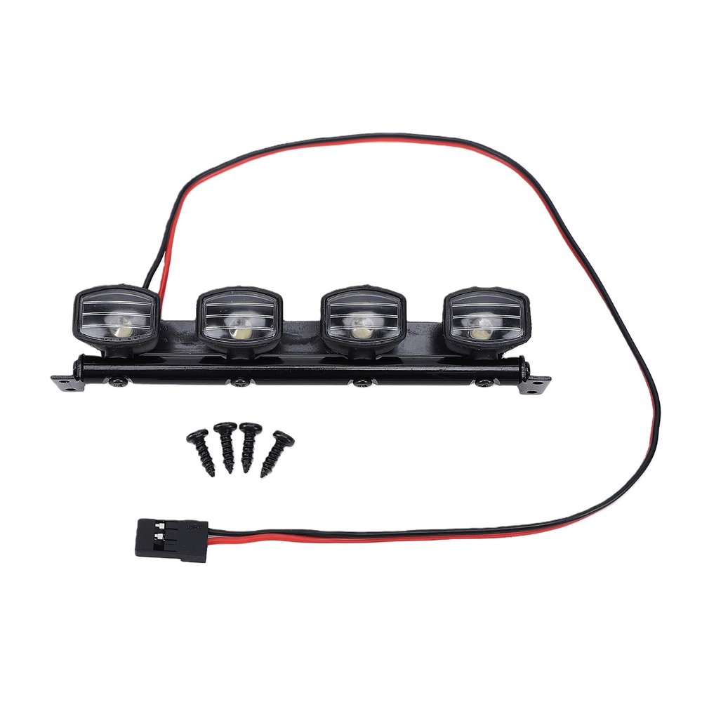 Pomya RC Offroad Roof Light Bar | PreWired PlugandPlay 4 LED with Durable Metal Bracket for 1/12 1/14 /16/18 RC Crawler Vehicles, Easy Installation Upgrade for WPL MN