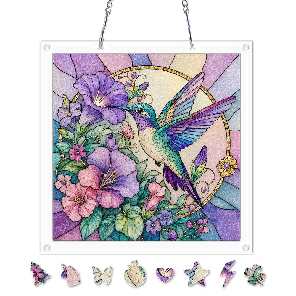 AOSERI Acrylic Puzzle Suncatcher, Hummingbird Jigsaw Puzzle Sun Catcher