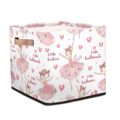 GeMeFv Square Nursery Hamper Storage Bins Canvas Laundry Basket Foldable Organizing Fabric Bins with Handles, Toys Books Clothes Storage Baskets(Cute Ballerina Pink)