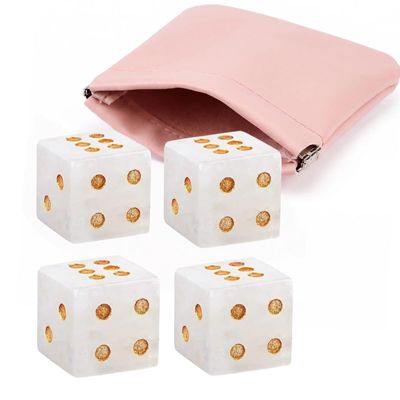 4 Pcs Mahjong Dice with Bag Crystal D6 Dices Set Polished Gemstone Energy Stone Dices for Casino Craps Cards Tabletop Board Games (Right Angle, Clear White)