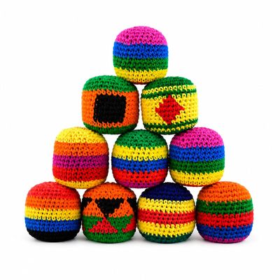 Hand-Made Knitted Footbag Set, Sand Filled Crochet Juggling Balls for Adults and Beginners, Colorful Outdoor Game Balls for Coordination Training (10pcs)