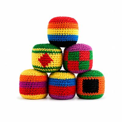 Hand-Made Knitted Footbag Set, Sand Filled Crochet Juggling Balls for Adults and Beginners, Colorful Outdoor Game Balls for Coordination Training (6pcs)