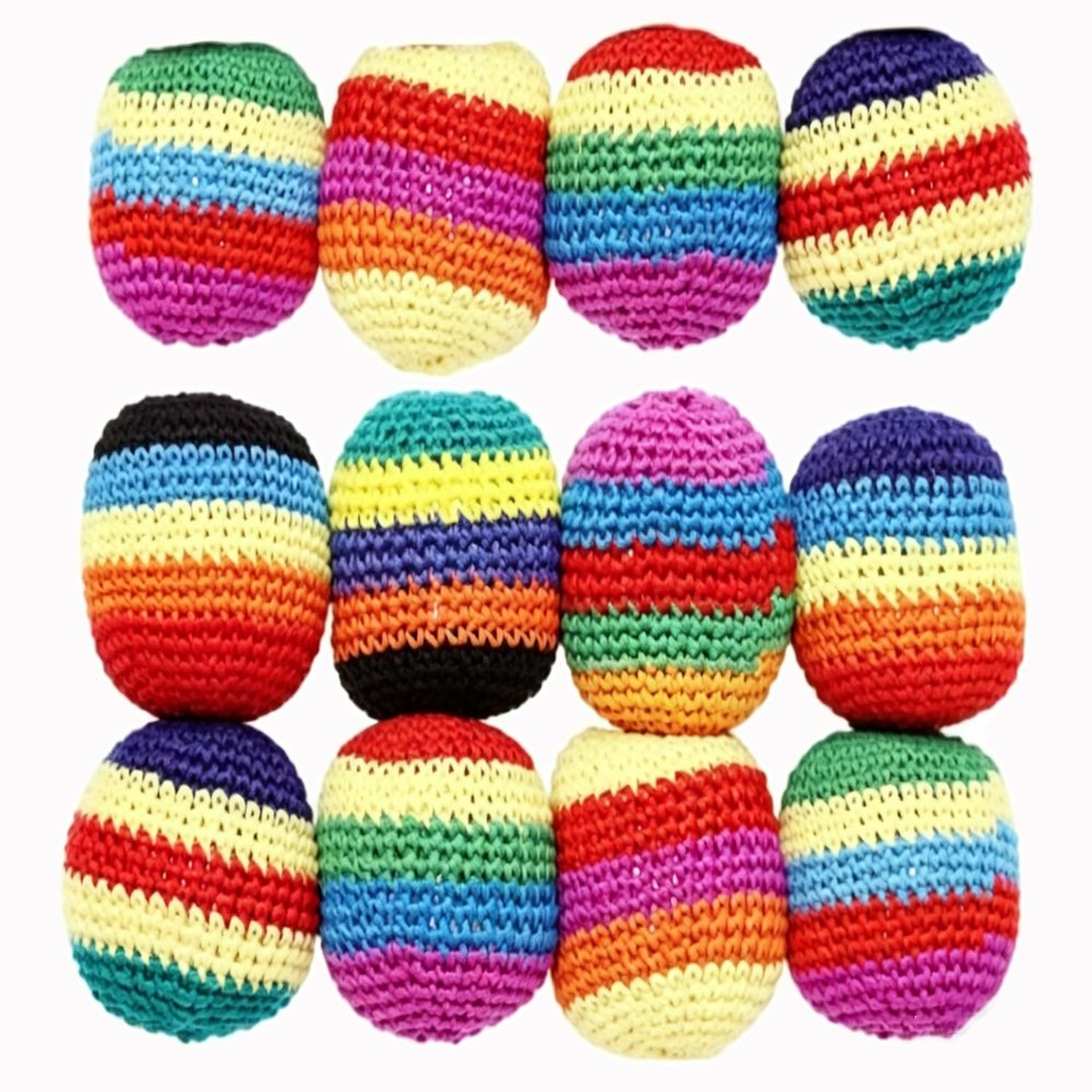 6/12/24-Piece Knitted Ball Set, Durable Hand-Knitted Bean Bags, Outdoor Game Bean Bags Suitable for Family Outdoor Activities, Stress Relief Fidget ballsParty Gifts (12)