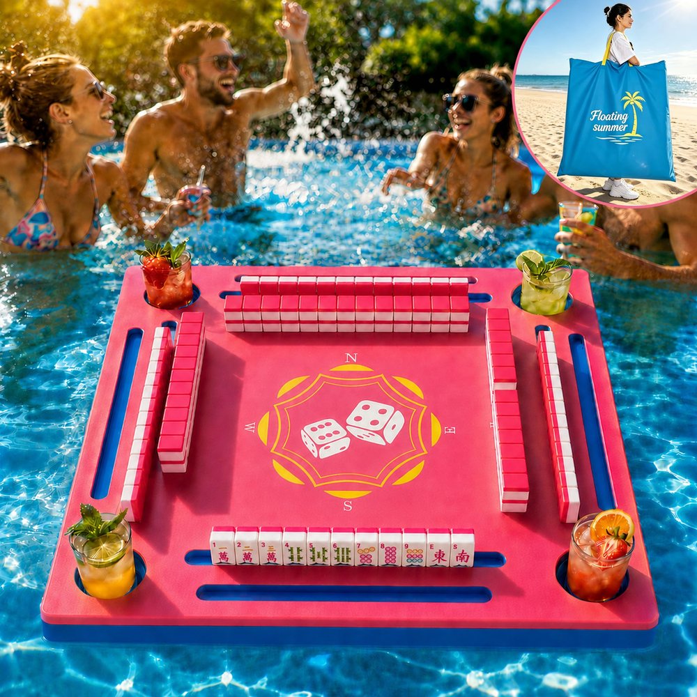 NORIRUN Floating Mahjong Table with Bag, Waterproof Mahjong Table for Mahjong, Poker, Dominoes, Tarot, Cards, Beach, Camping, Hot Tub, Lake, Party, Indoors