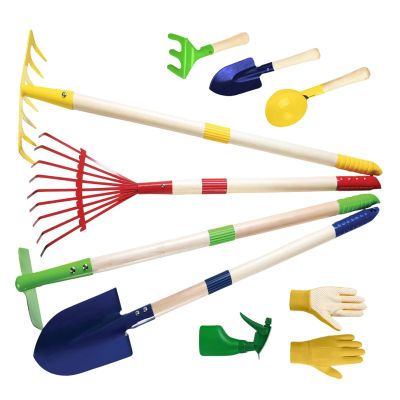 Childrens Garden Tools Set of 4 Steel Pieces for Safe Digging and Smoothing in Sand or Soil Preschool Garden Tools