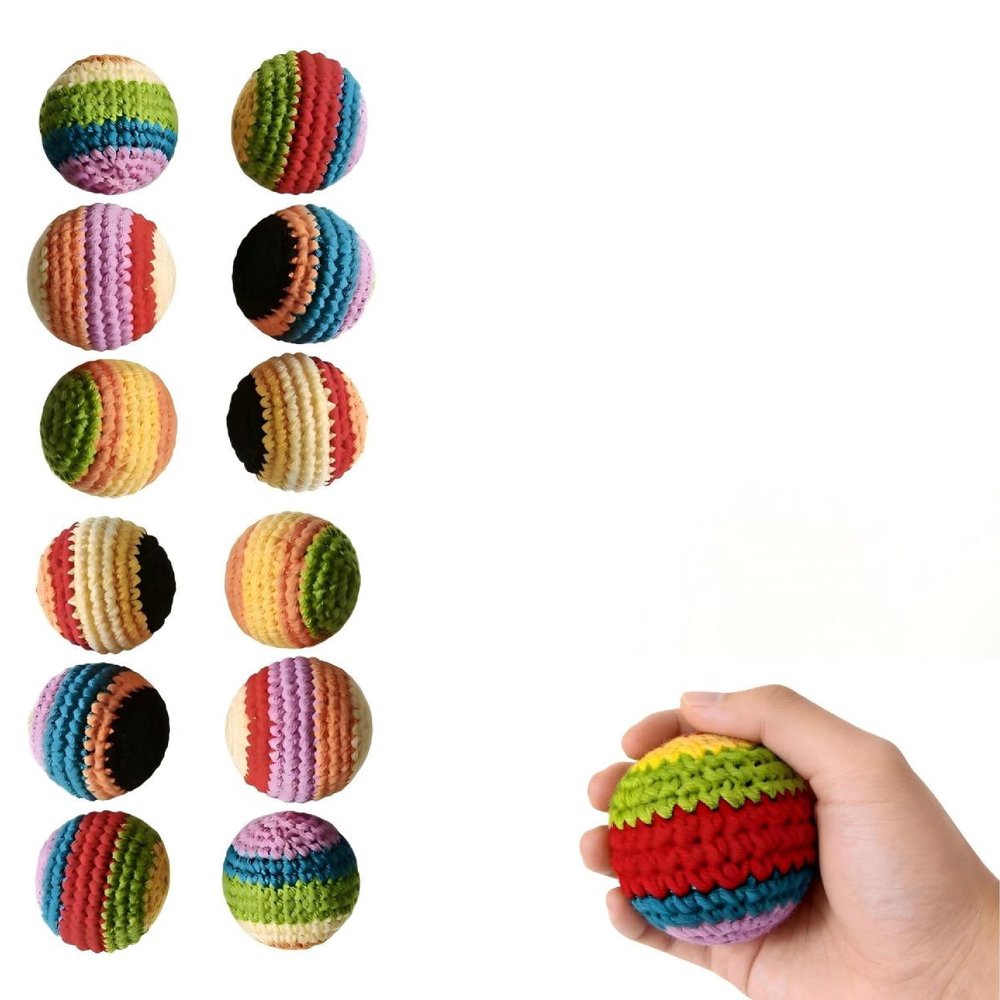 12PCS Handmade Knitted Footbags Set, Colorful Footbag-Weaving Pattern