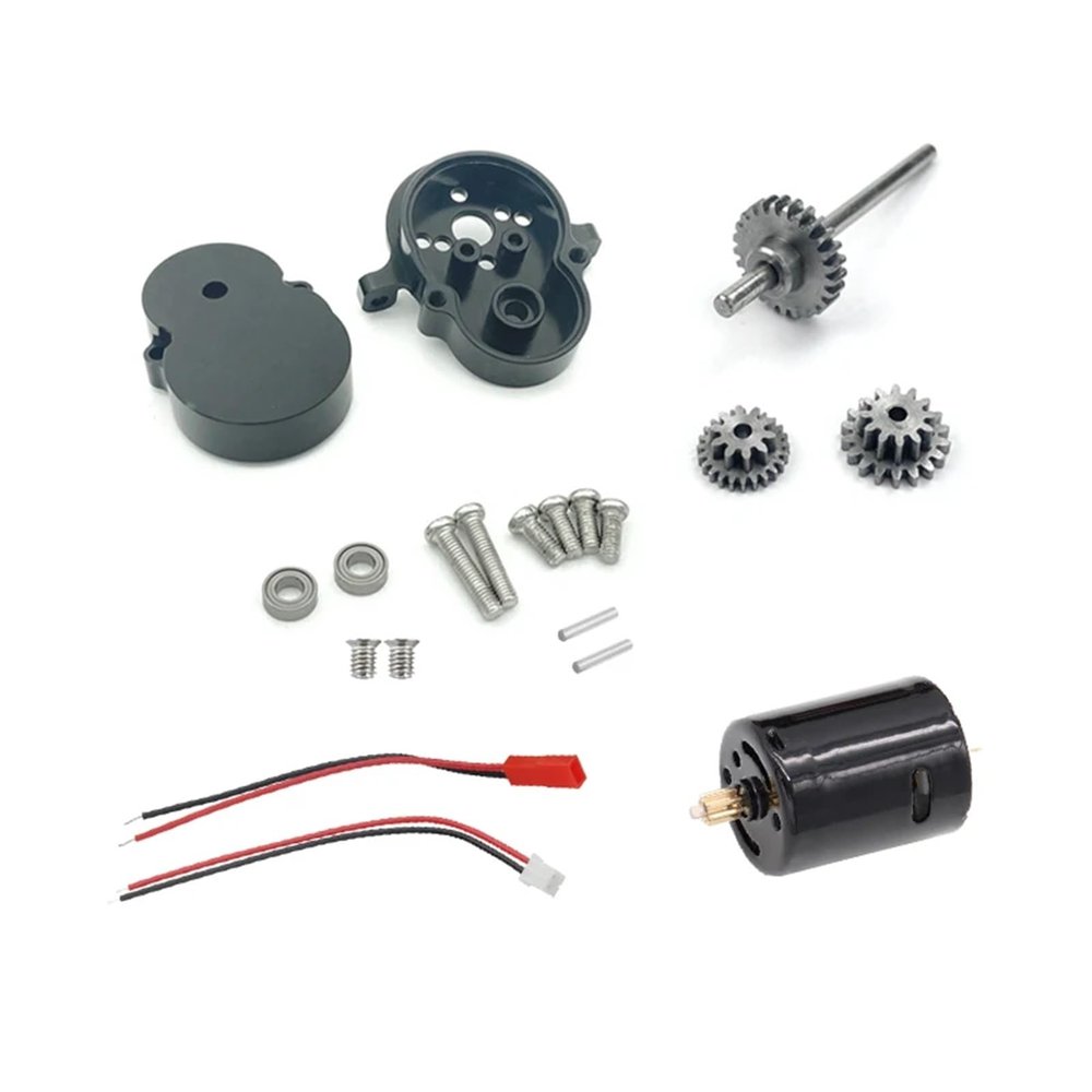 RC Car Toys Parts for WPL D12 D42 1/10 Metal Transmission Gearbox with 370 Motor Steel Gear RC Car Upgrade Parts Accessories(Black)