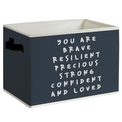 KYTWSFWS Positive Affirmations Storage Basket with Handles, Dark Grey Motivational Kids Room Decor Collapsible Clothes Toys Books Storage Organizer Bins for Boys Girls Nursery Bedroom Playroom
