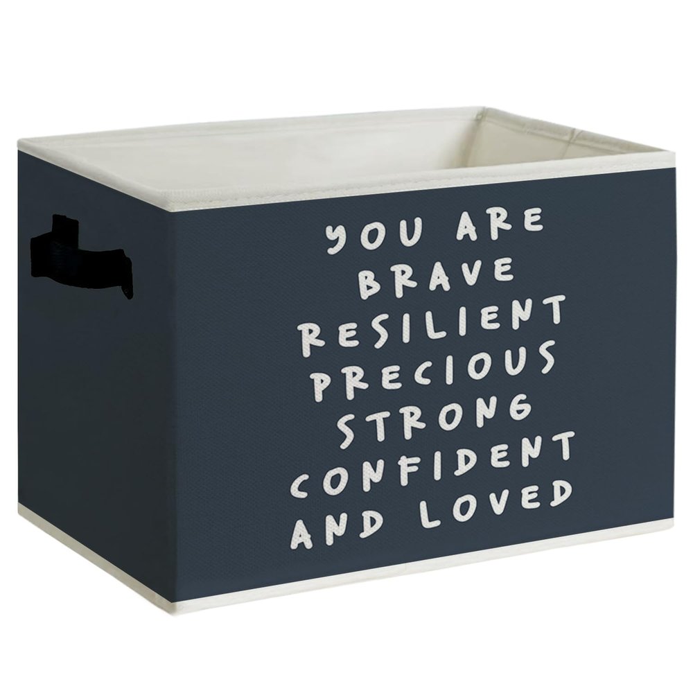 KYTWSFWS Positive Affirmations Storage Basket with Handles, Dark Grey Motivational Kids Room Decor Collapsible Clothes Toys Books Storage Organizer Bins for Boys Girls Nursery Bedroom Playroom