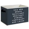 KYTWSFWS Positive Affirmations Storage Basket with Handles, Dark Grey Motivational Kids Room Decor Collapsible Clothes Toys Books Storage Organizer Bins for Boys Girls Nursery Bedroom Playroom view 1