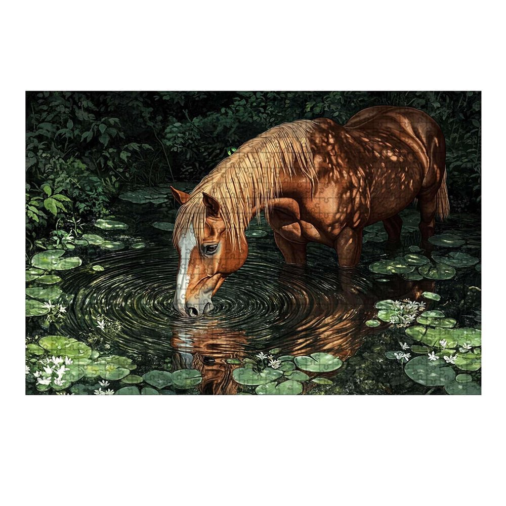 Drinking Water Horse Jigsaw Puzzle for Adults Challenging Adult 500 Pieces Wooden Puzzle Relaxing Leisure Activity Creative Home Wall Decor Gift Family Game