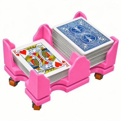 Card Holder - 4 Deck Plastic Revolving Card Game Holder Playing Cards Tray Rotating 360 Organizes Multiple Decks for Canasta, Poker and More | Lightweight, Durable with Smooth Rotation (Hot Pink, Small)