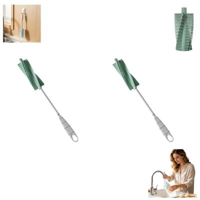 2Pack Water Bottle Brushes for Cleaning - 12.2" Rotatable Bottle Brush Cleaner with Long Handle & High Density Foam Bottle Brush Head for Beer Bottle, Sport Bottles, Deep Cups (Green)
