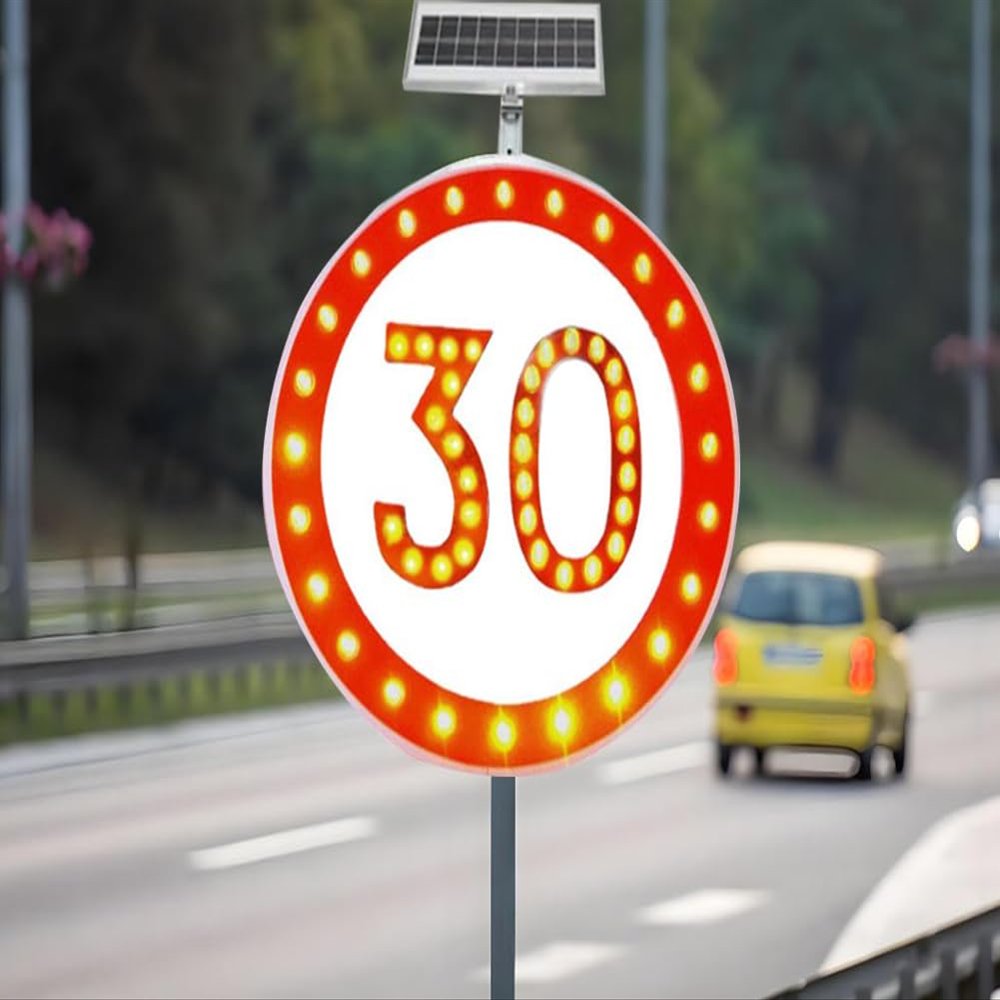 24" LED Flashing Solar Powered Speed Limit 20/30/40/50/60/80 Sign Sign in Traffic Road Highway (30)
