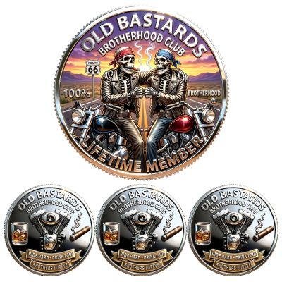 Brotherhood Ride Coin, Old Bastards Brotherhood Club Challenge Coin, Skeleton Motorcycle Riders Lifetime Member Collectible Coin for Motorcycle Lovers, Riders Lovers, Biker Club Members (3pcs)