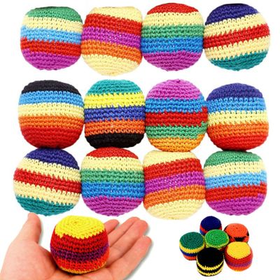 Hand-Made Knitted Footbags Sack,2026 Upgraded Multicolored Footbag Knitted Crochet Geometric Pattern FootBags Kick Sack for Beginner,for Outdoor Games,Boost Coordination & Fun 12pcs(Random Color)
