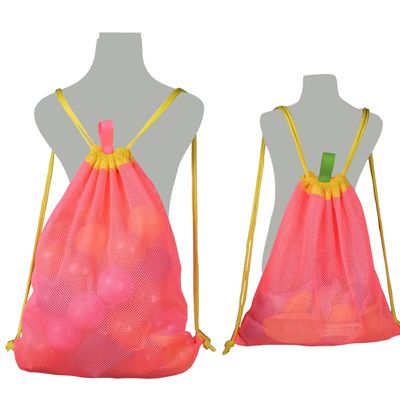 MUYIZI Beach Toy Bag 2 Pack, Mesh Drawstring Backpack for Kids and Adults - Quick Dry Sand Free Mesh Beach Bag, Portable Sand Toy Backpack, Sea Shell Bags, Shelling Tools, Bags Only (Bright Pink)