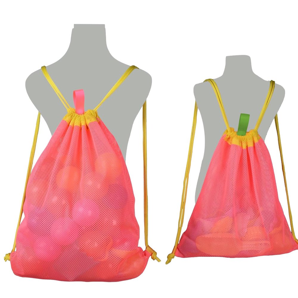 MUYIZI Beach Toy Bag 2 Pack, Mesh Drawstring Backpack for Kids and Adults - Quick Dry Sand Free Mesh Beach Bag, Portable Sand Toy Backpack, Sea Shell Bags, Shelling Tools, Bags Only (Bright Pink)