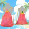 MUYIZI Beach Toy Bag 2 Pack, Mesh Drawstring Backpack for Kids and Adults - Quick Dry Sand Free Mesh Beach Bag, Portable Sand Toy Backpack, Sea Shell Bags, Shelling Tools, Bags Only (Bright Pink) view 4