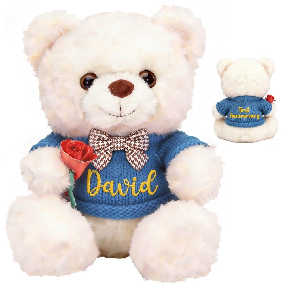 10 Inch Personalized Teddy Bear with Name & Text, Custom Teddy Bear for Girlfriend Boyfriend, Wedding Gifts for Husband Wife, Romantic Custom Stuffed Animal for Couples