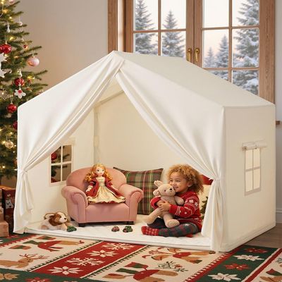 SISTICKER Kids Play Tents for Girls, Large Cream White Fairy Princess Castle Tent with Rug, Toddler Children Indoor Outdoor Playhouse Birthday Gift Toys, Includes Rug