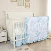 DILIMI Crib Bedding Set for Girls, Ruffled Floral Crib Comforter Set, 4 Pieces Soft Nursey Bedding Set Including Quilt, Crib Sheet, Ruffle Crib Skirt, Diaper Stacker, Blue Flower view 2