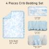 DILIMI Crib Bedding Set for Girls, Ruffled Floral Crib Comforter Set, 4 Pieces Soft Nursey Bedding Set Including Quilt, Crib Sheet, Ruffle Crib Skirt, Diaper Stacker, Blue Flower view 3