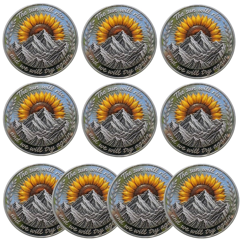 Be Alright Sunflower Coin, Double-Sided Inspirational Sunflower Challenge Coin-The Sun Will Rise and We Will Try Again, Sunflowe r Kind Positive Commemorative Gift for Friends & Family (10pcs)