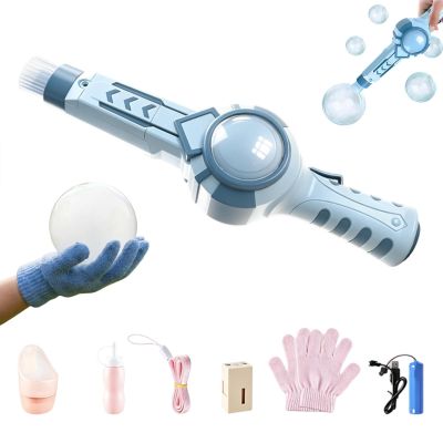 Magic Elastic Bubble Fog Wand with LED Lights & Music - Rechargeable Smoke Bubble Machine for Parties, Beach, Family Fun (Blue)