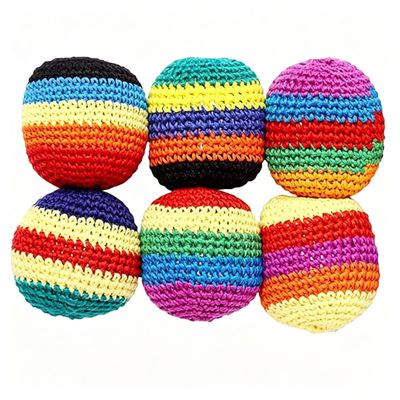 Hand-Made Knitted Footbag Sack, Multicolor Rainbow Sand Fill Kick Ball for Beginners (6)