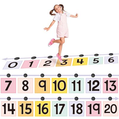 66 Pcs 22 ft Extra Large Number Line for Classroom Floor 7" Line up Number Sticker Learning Tool with Digit Floor Mat Math Learning Poster for Back to School Classroom Home Student(Pastel,Square)