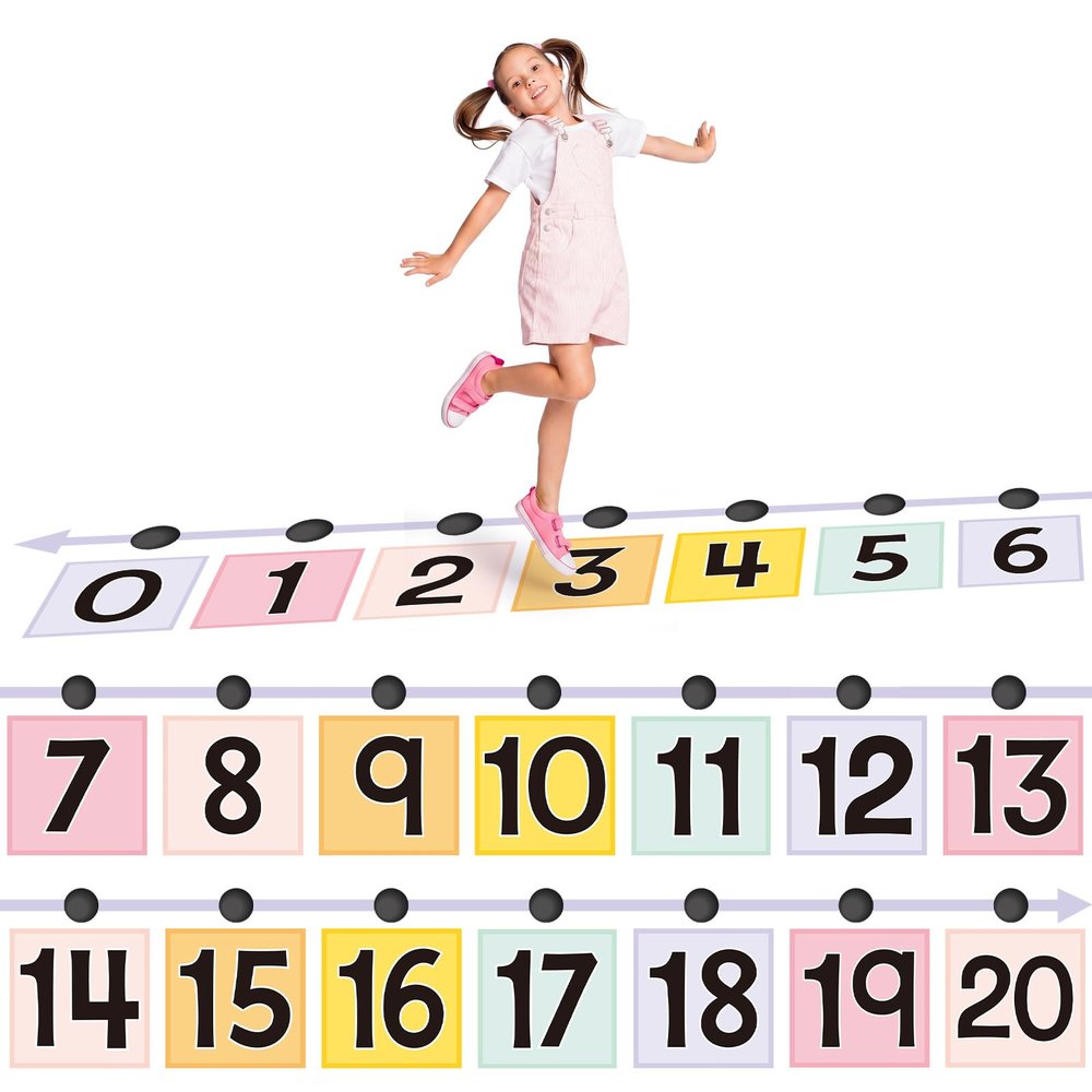 66 Pcs 22 ft Extra Large Number Line for Classroom Floor 7" Line up Number Sticker Learning Tool with Digit Floor Mat Math Learning Poster for Back to School Classroom Home Student(Pastel,Square)