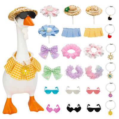 FLAIR GIFTS 24 PCs 7 Inch Desktop Goose Outfits, Mix & Match Goose Outfits with Hat Wig Bow Dress Necklace Glasses for Desktop Goose Statue Indoor Decor Home Decor Gift
