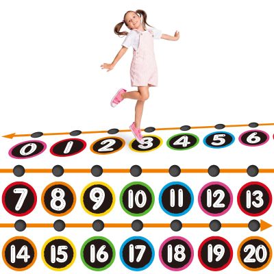 66 Pcs 22 ft Extra Large Number Line for Classroom Floor 7" Line up Number Sticker Learning Tool with Digit Floor Mat Math Learning Poster for Back to School Classroom Home Student(Black,Round)