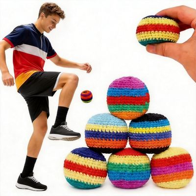 GLOZOOILY Knitted Hacky Footbag Set 6PCS, Colorful Crochet Kick Dirt Balls, Durable Handwoven Juggling Sand-Filled Bags for Kids & Adults, Outdoor Indoor Party Games, Balance & Coordination Training
