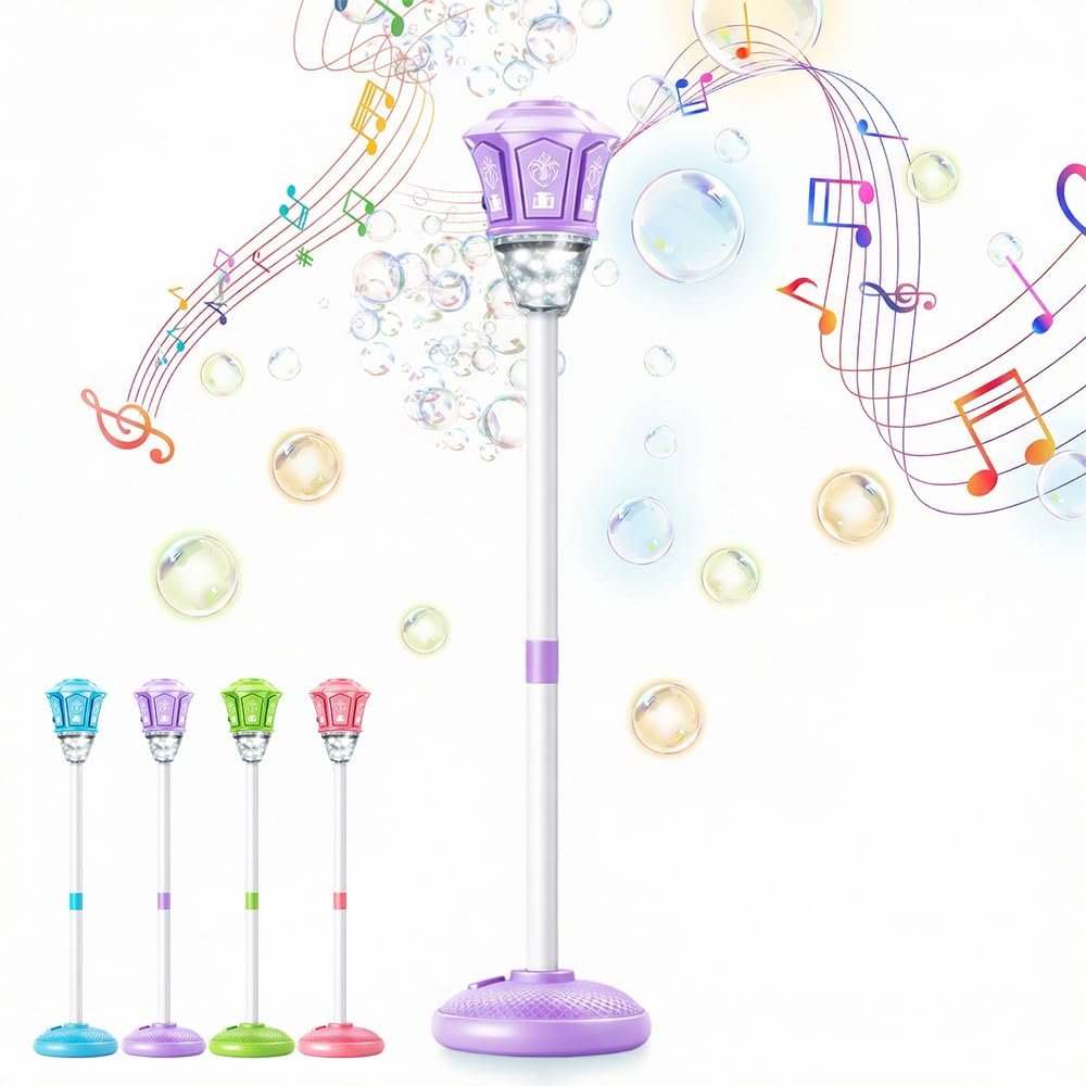 2026 New Automatic Bubble Machine, 3-Level Adjustable Height Bubble Maker with Lights & Music, Rechargeable Standing Automatic Bubble for Parties Birthday Wedding Outdoor (Purple)
