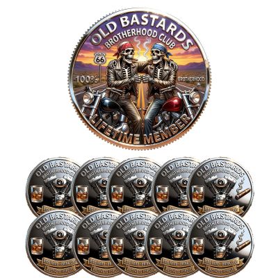 Brotherhood Ride Coin, Old Bastards Biker Challenge Coin, Motorcycle Club Commemorative Medal, Ride Hard Drink Loud Brotherhood Gift for Riders (10PCS)